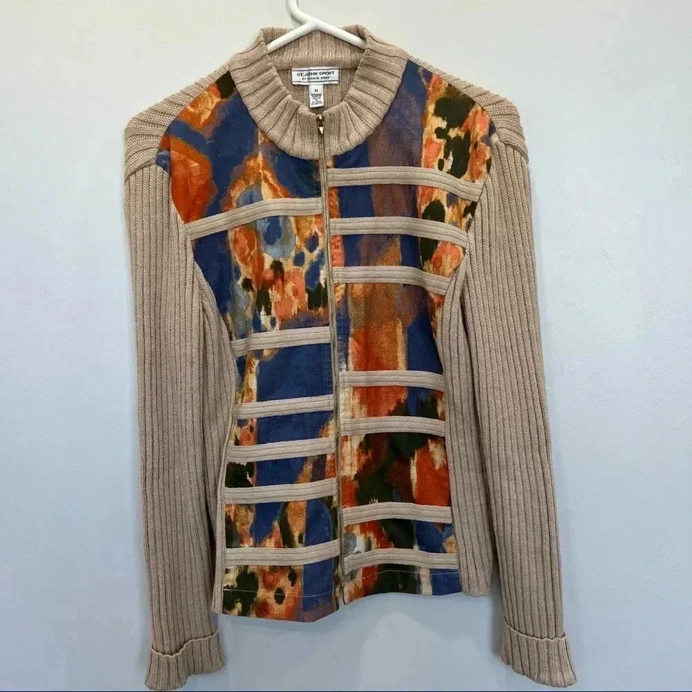 St John Sport By Marie Gray Ribbed Knit Sweater Size M